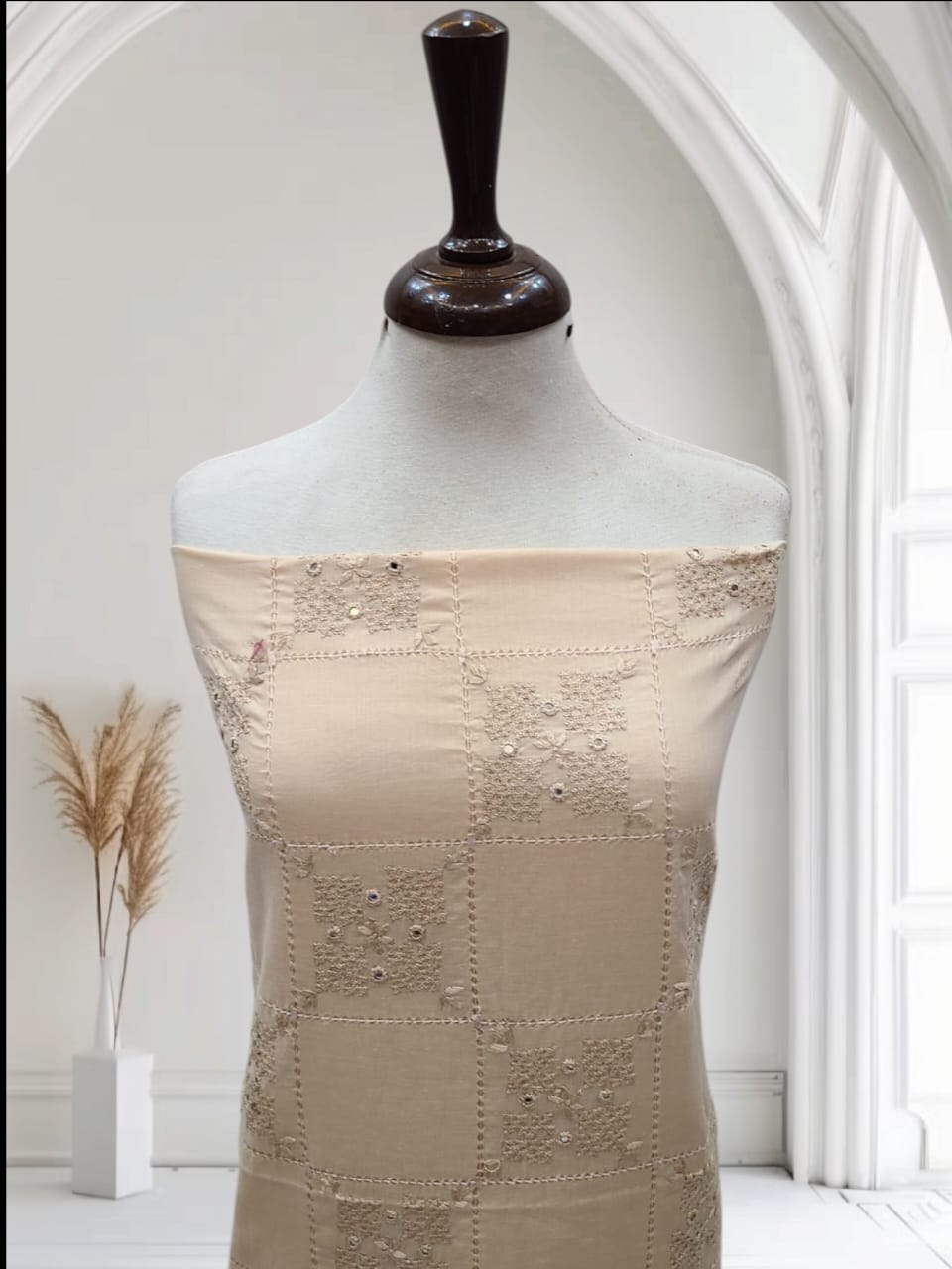 Beige Sindhi Tarkashi lawn shirt