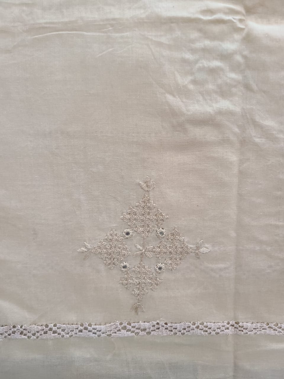 Beige Sindhi Tarkashi lawn shirt