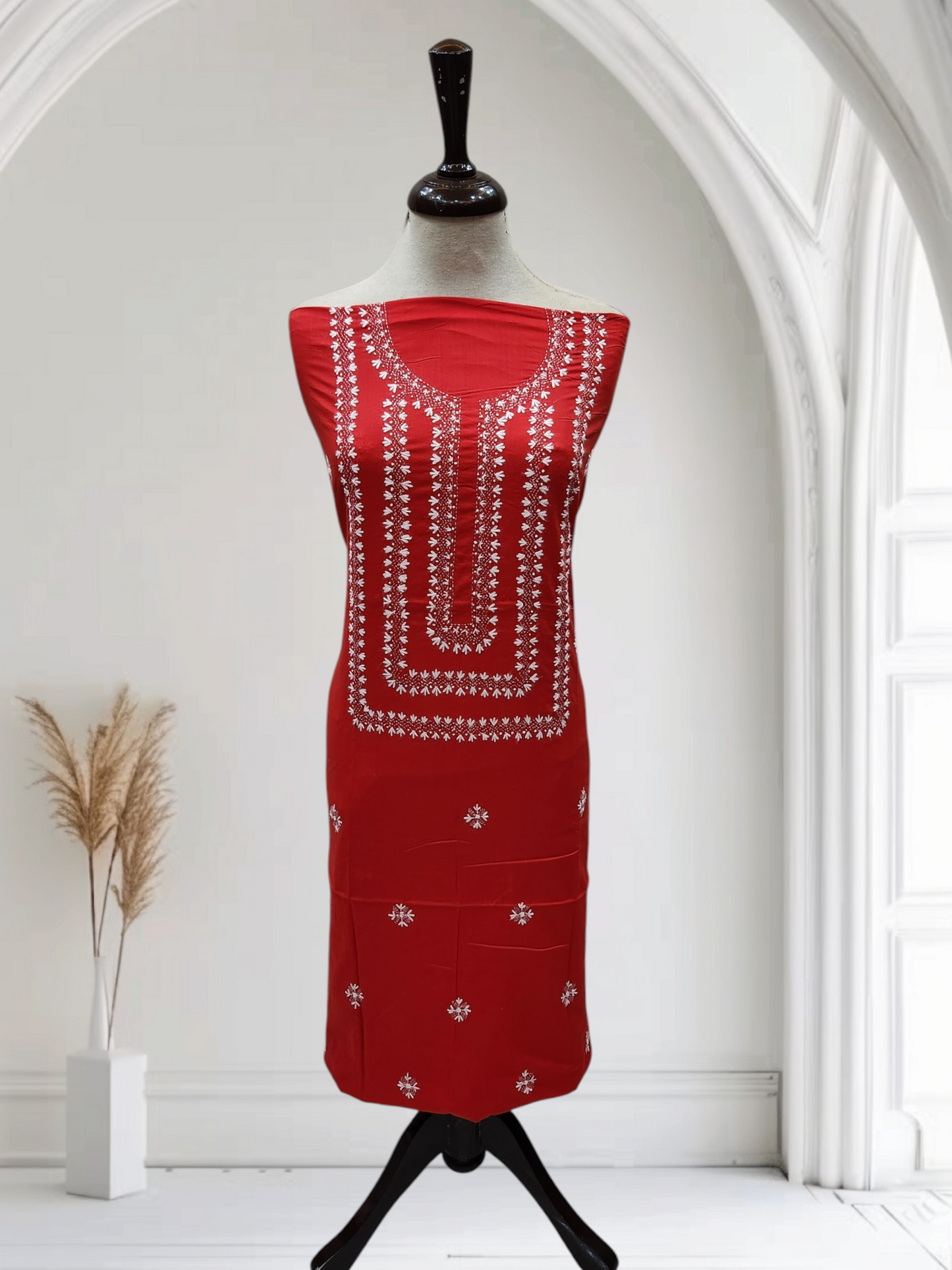 Kaccha tanka Red hand embroidered lawn shirt