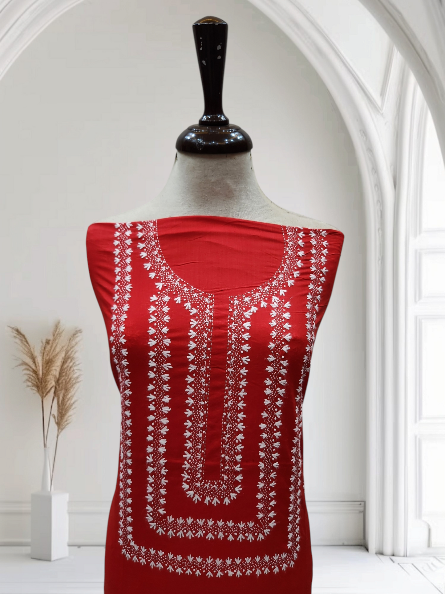 Kaccha tanka Red hand embroidered lawn shirt