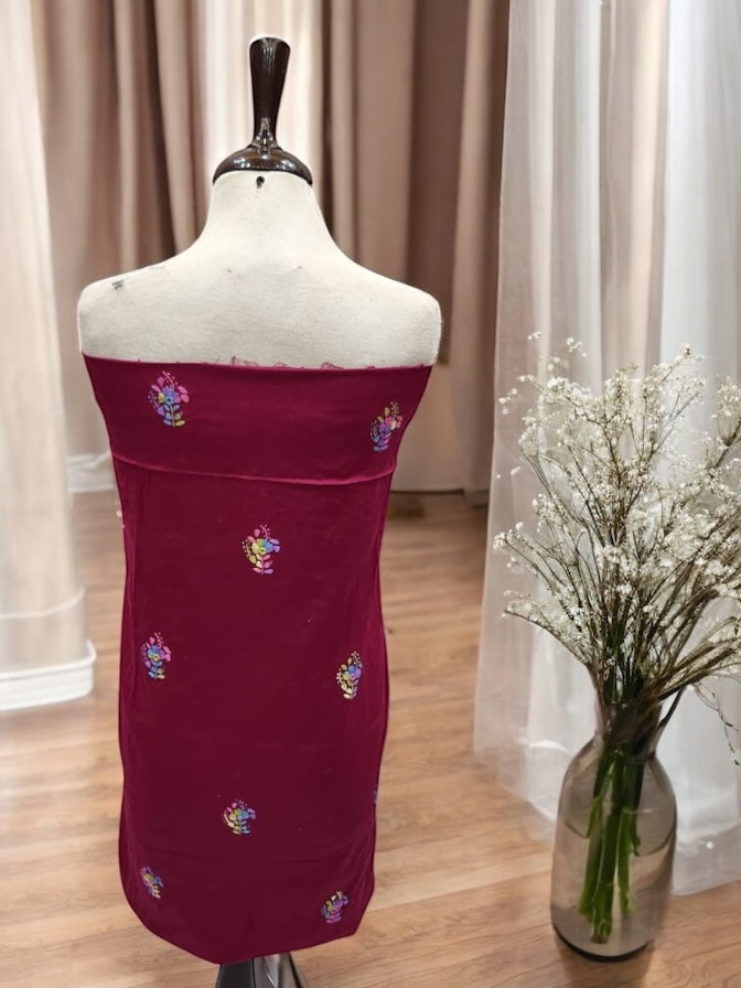 Heavy Mirror Hand Embroidered Lawn Shirt Maroon shade