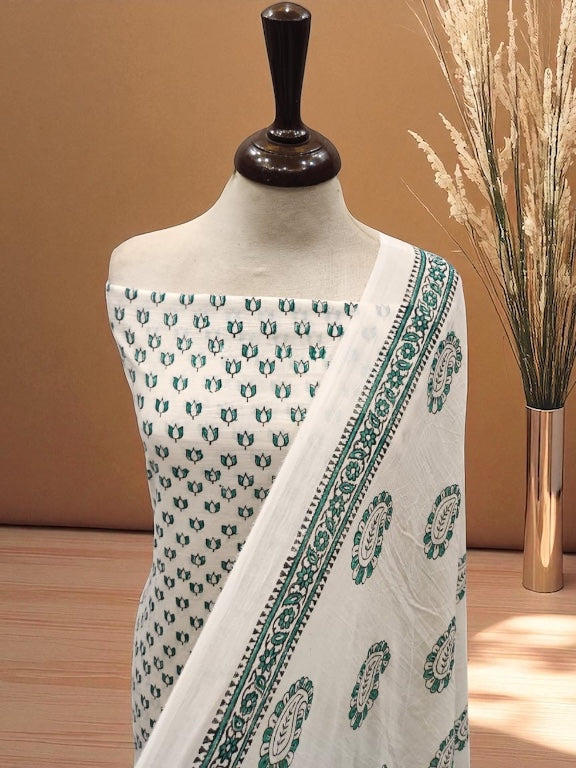 Block print lawn 2pc green black