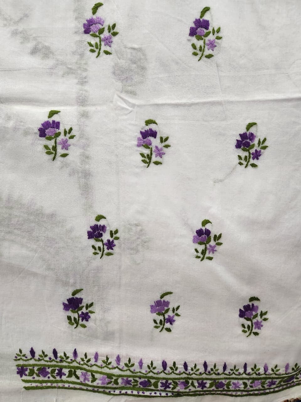 Maah E Noor white & purple hand embroidered shirt