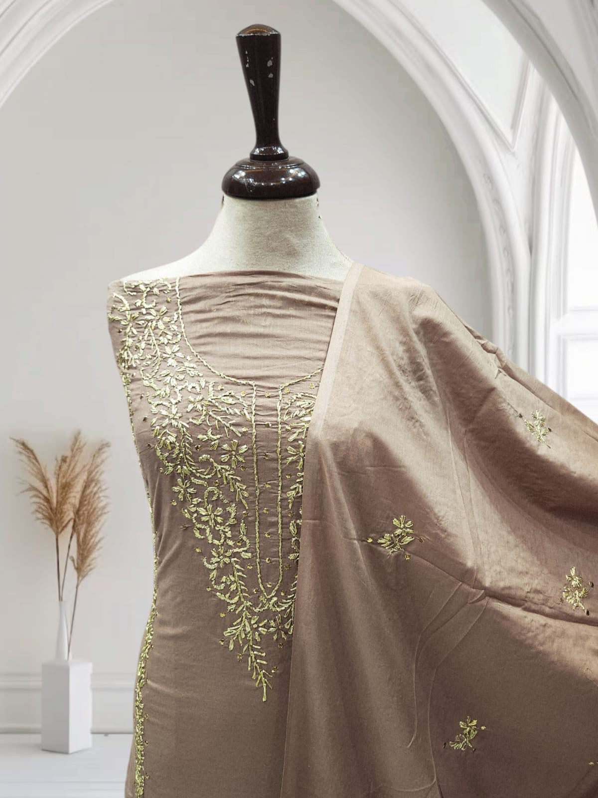 Pure Lawn Dull Mud shade Gota with Mukesh 2pc Sale