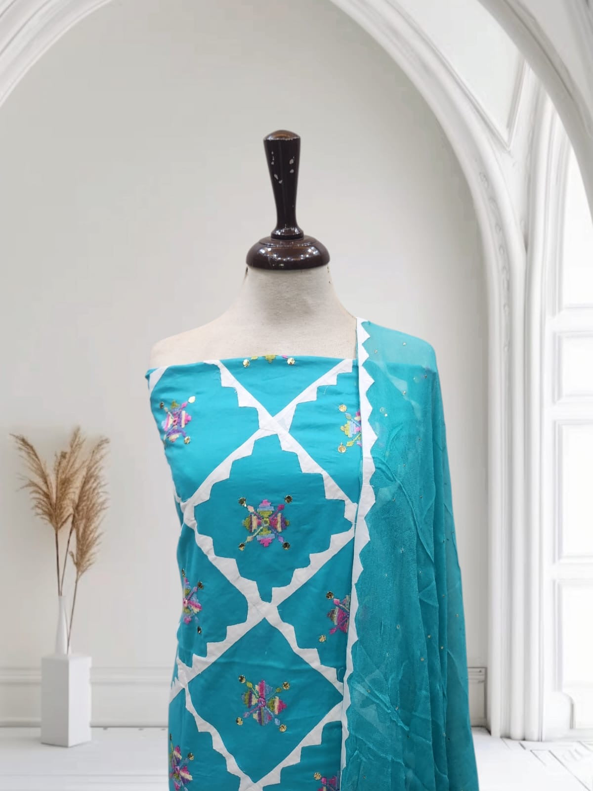 Full Applique Embroidery mukesh lawn shirt & chiffon dupatta