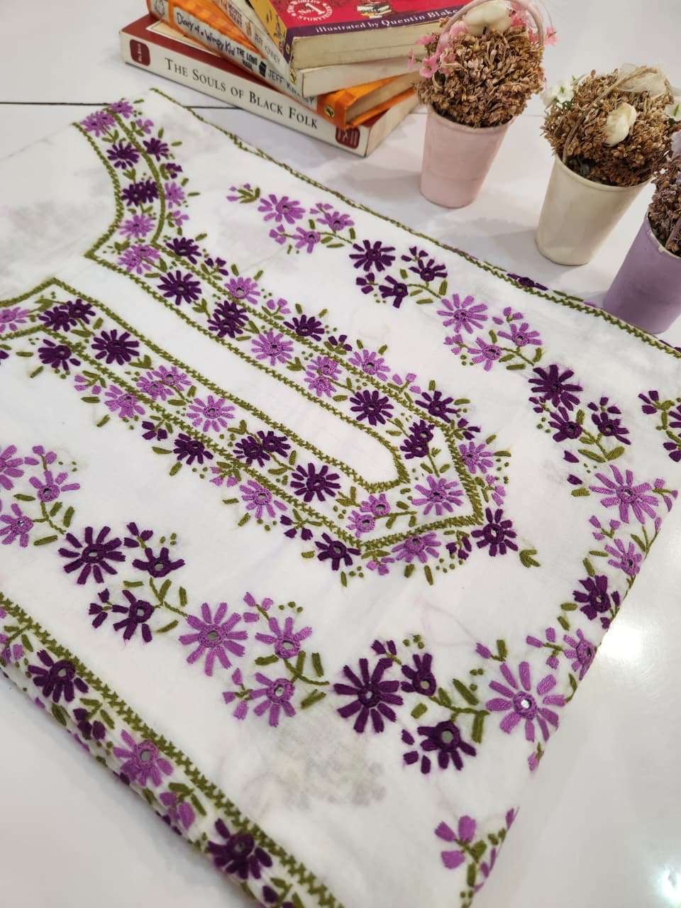 Pure lawn hand embroidered shirt