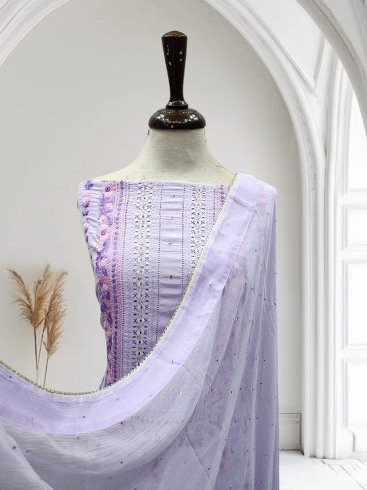 Raw silk Lavender with Baby Pink Tarkashi with Mukesh