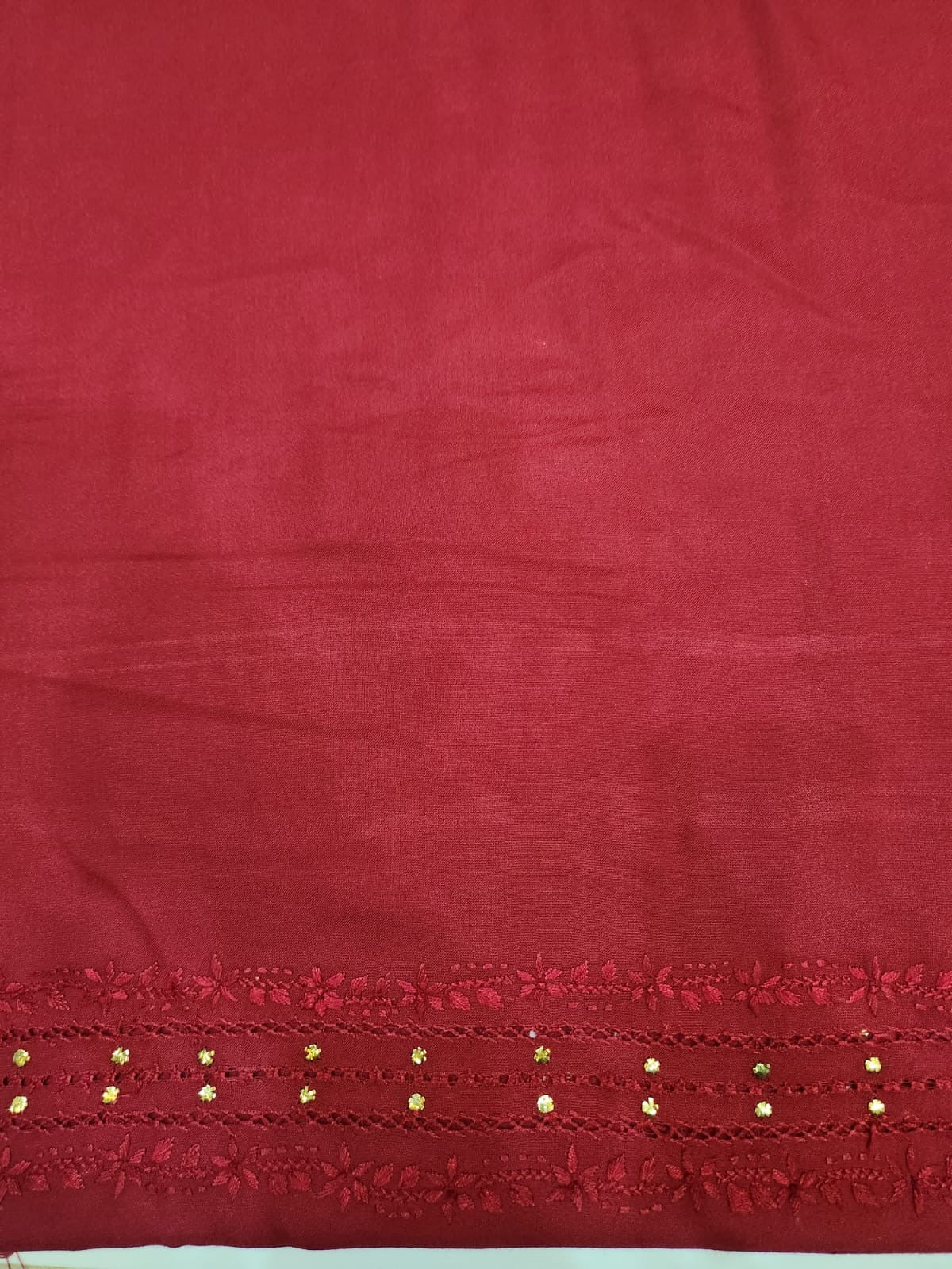 2pc Maroon Marina tarkashi, Mukesh with embroidery