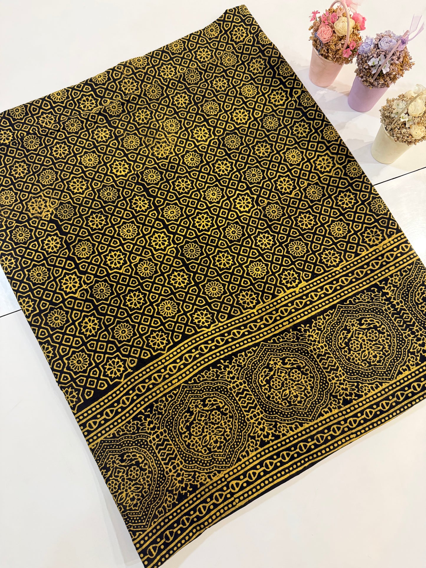 Black with yellow lawn organic dyed shirt