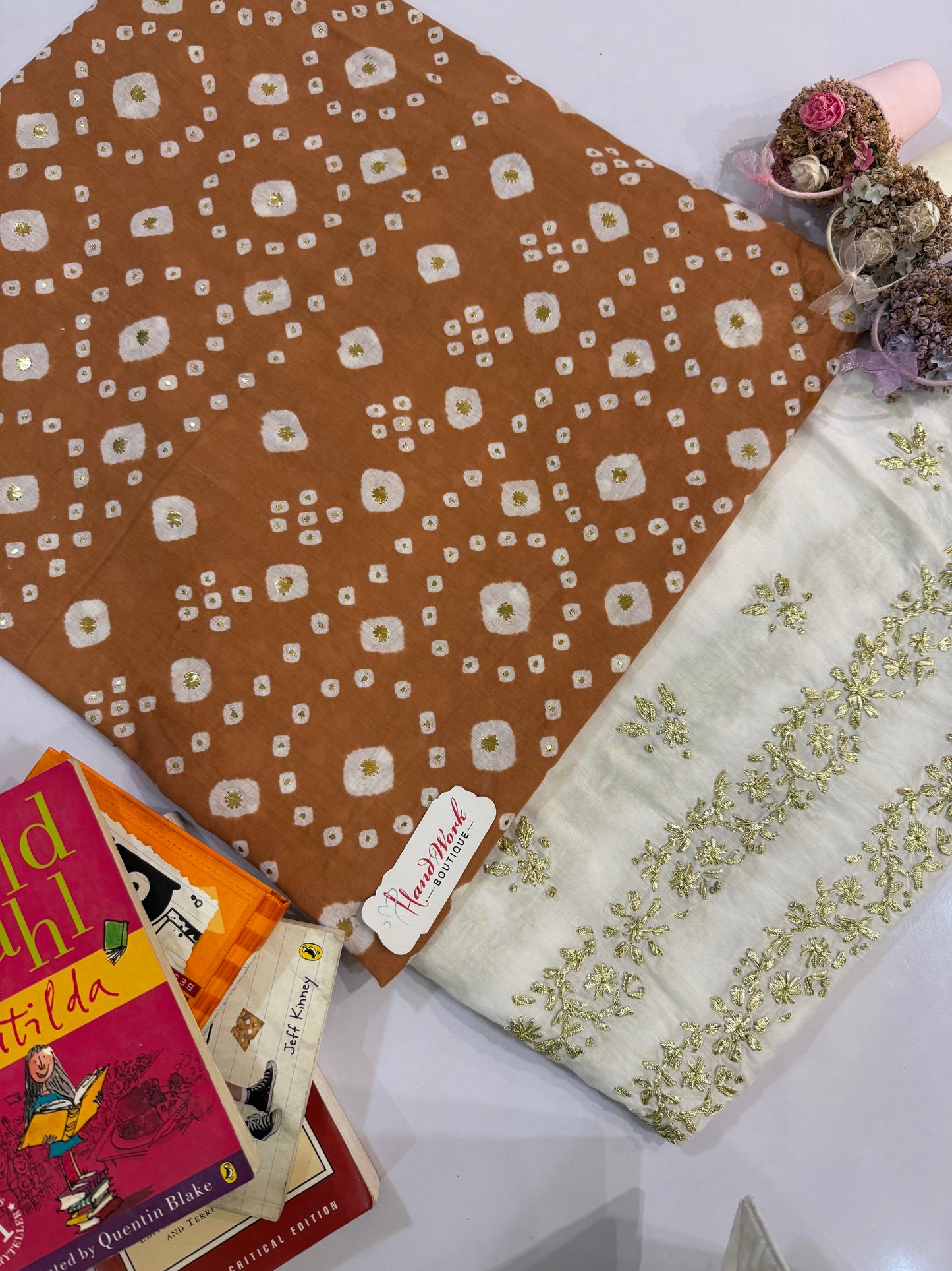 Lawn Chunri Mukesh Camel brown 2pc