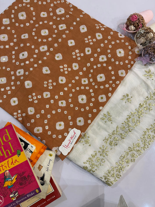 Lawn Chunri Mukesh Camel brown 2pc