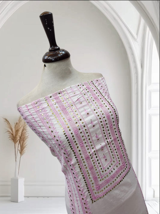 Baby pink tarkashi mukesh lawn shirt