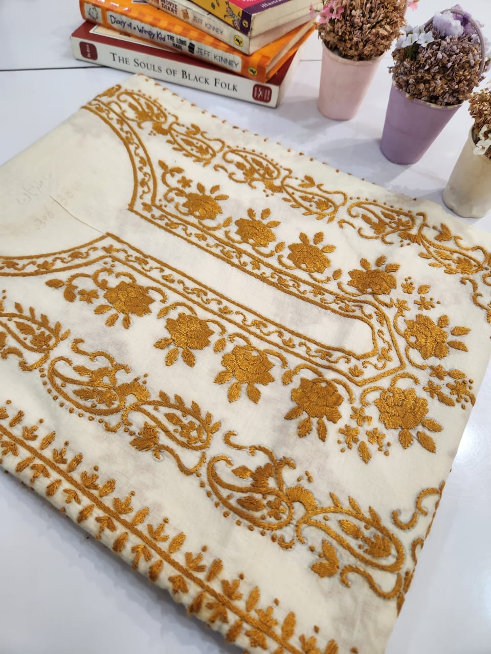 Lawn shirt with heavy embroidered sleeves
