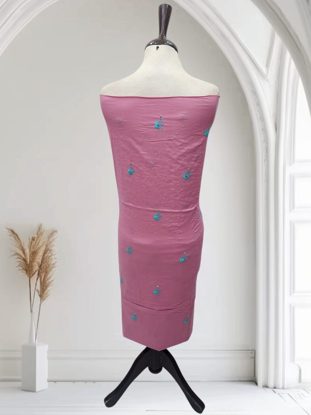 Tea pink lawn shirt hand embroidered with mukesh