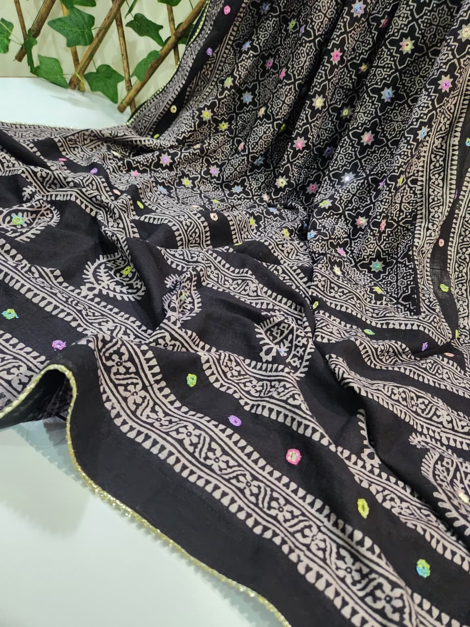 Black Lawn natural dyed heavy mirror work dupatta