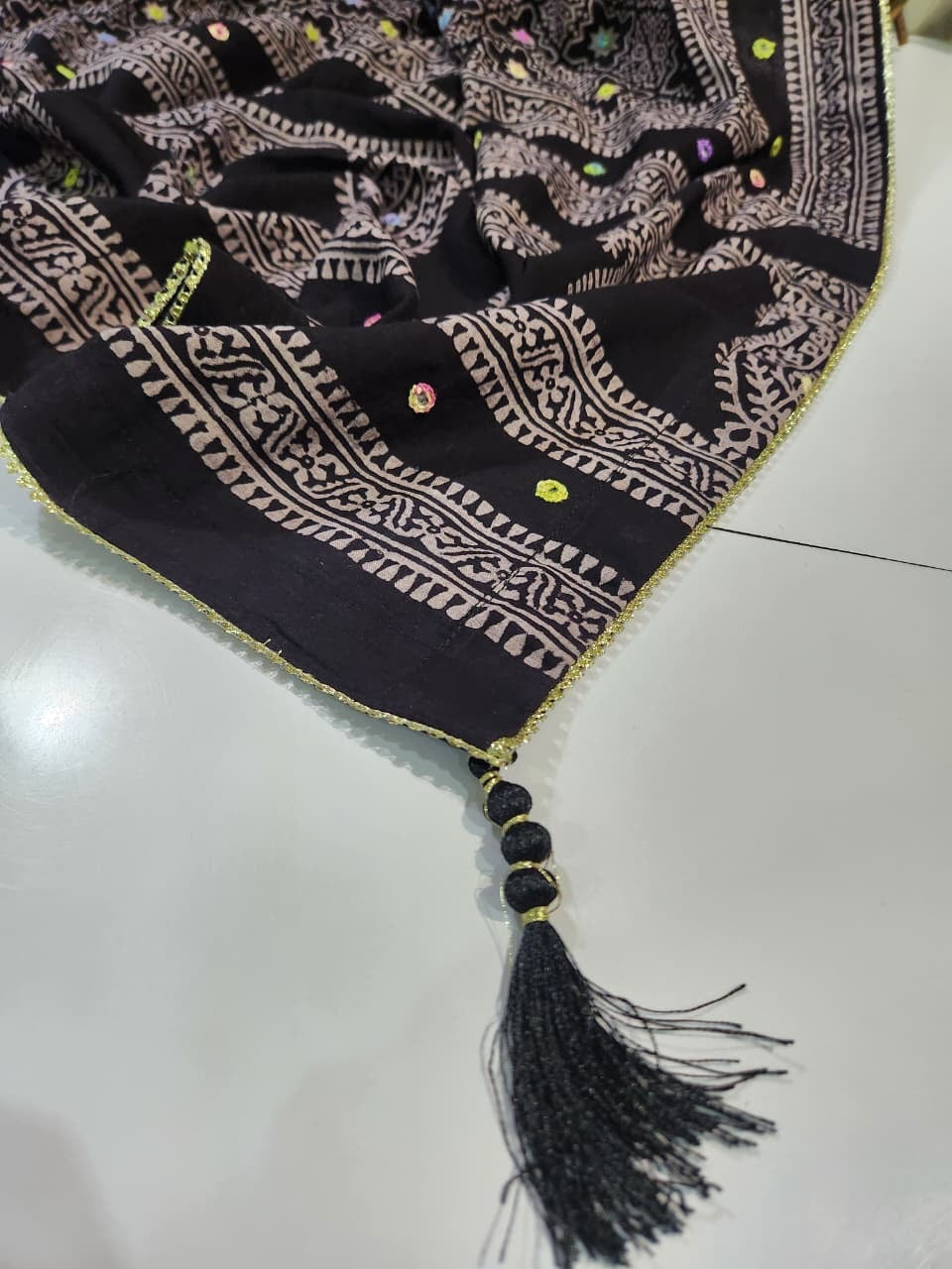 Black Lawn natural dyed heavy mirror work dupatta