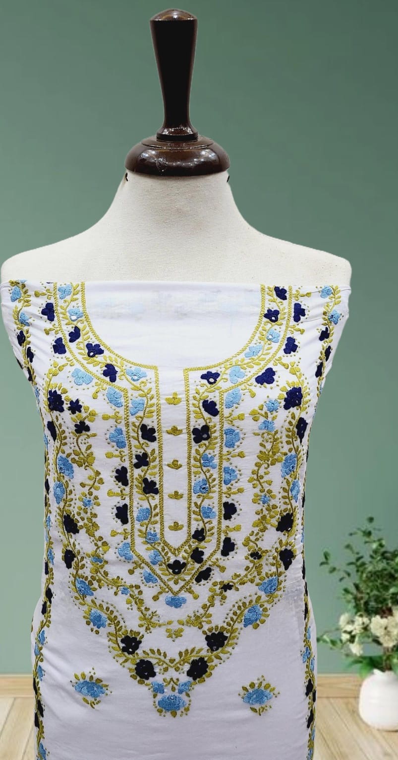 White Base Hand Embroidered Lawn Shirt