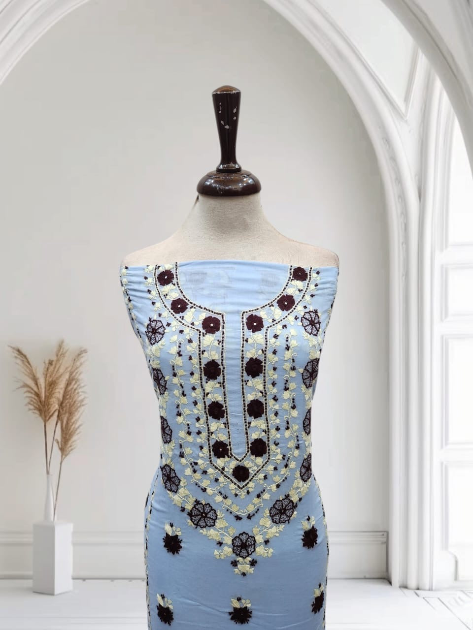 Baby Blue lawn hand embroidered shirt