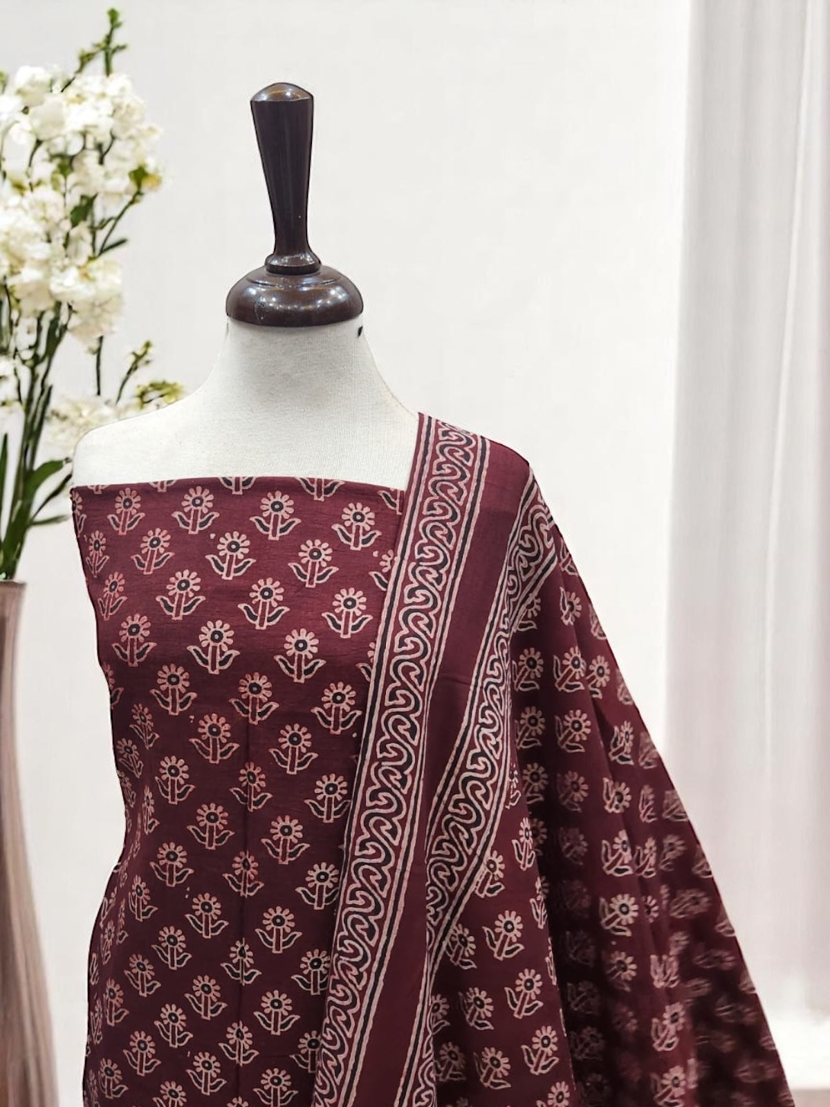 Natural Dyed Lawn Maroon Flowers