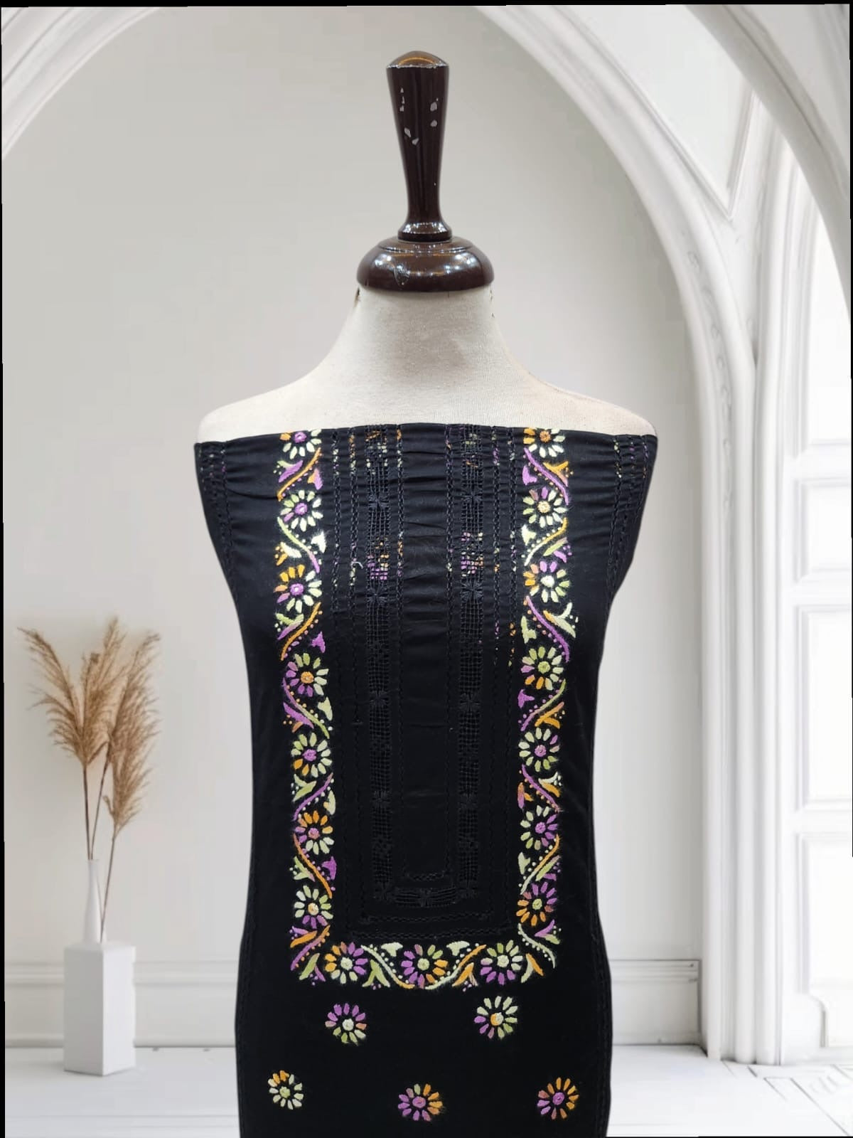 Tarkashi black beauty lawn hand embroidered shirt