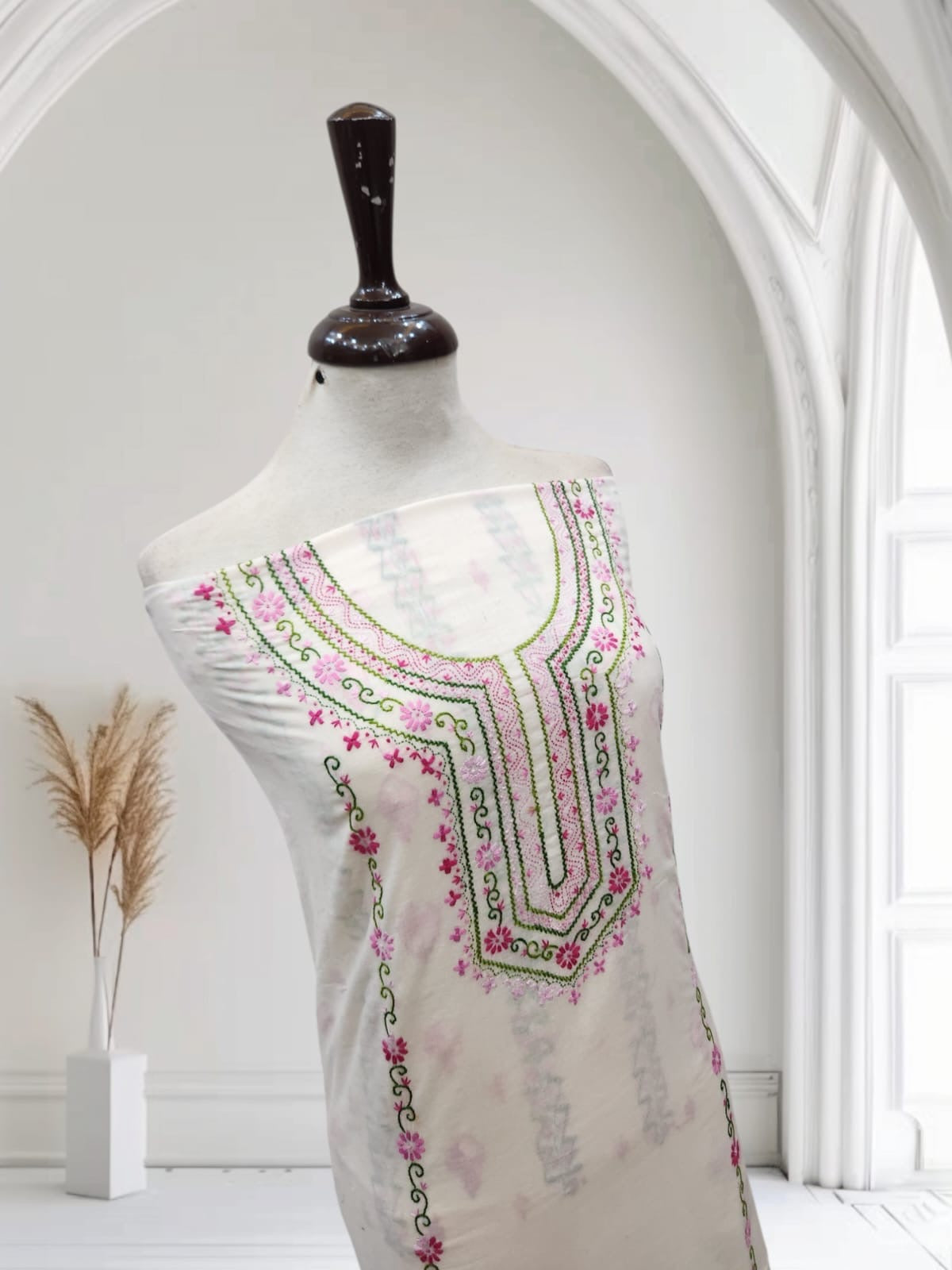 Baby pink heavy embroidered sleeves lawn shirt