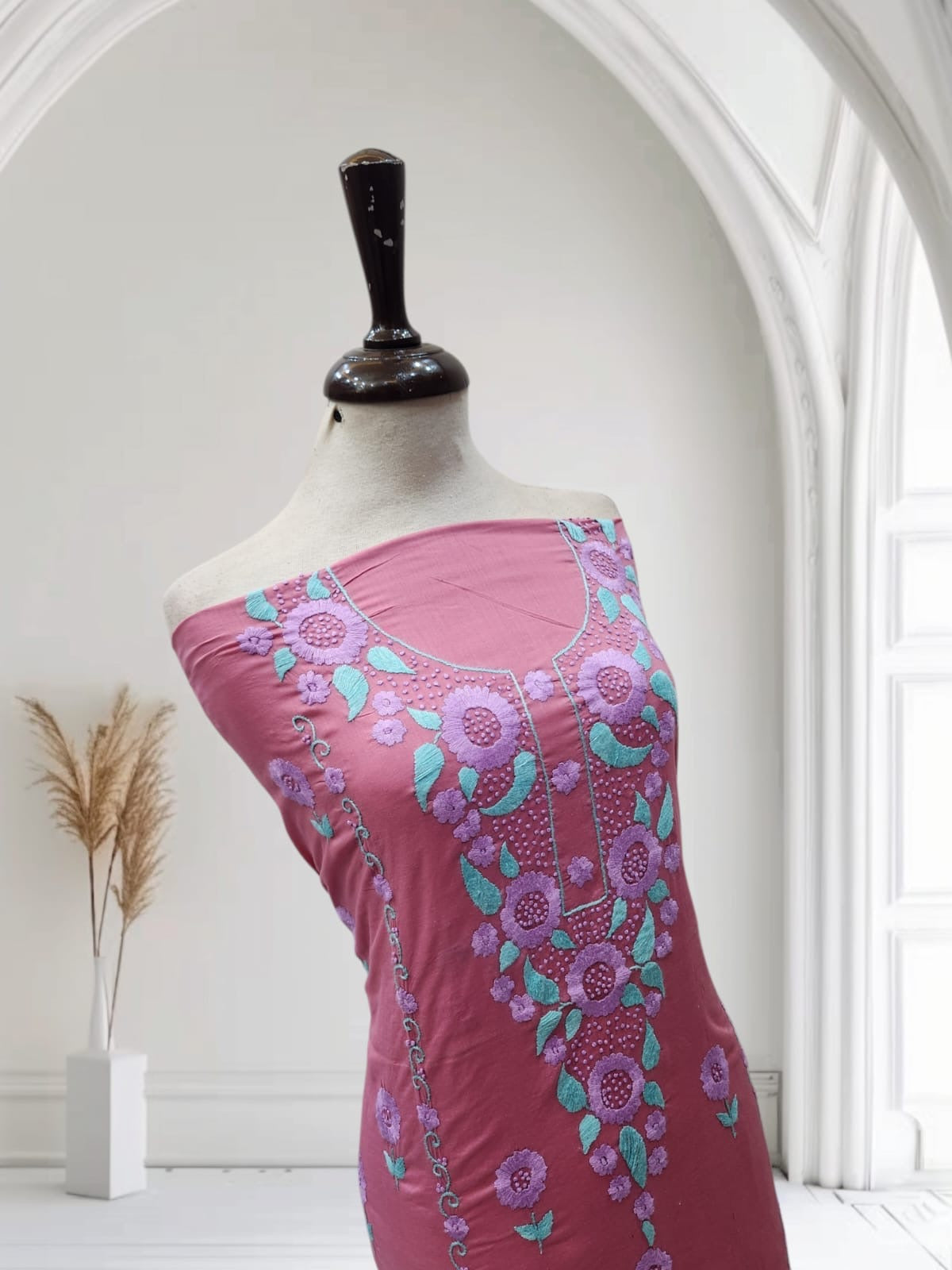 Sun flower hand embroidered lawn shirt