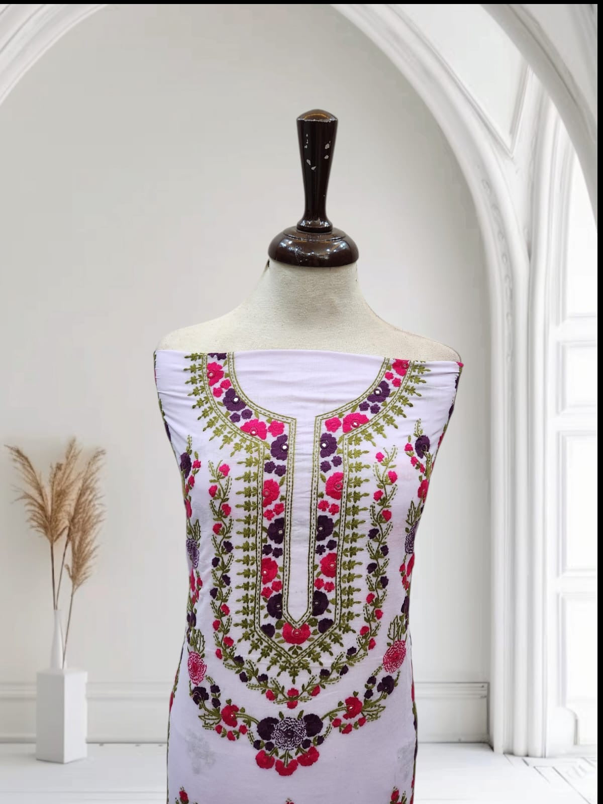 White kaccha tanka lawn hand embroidered shirt
