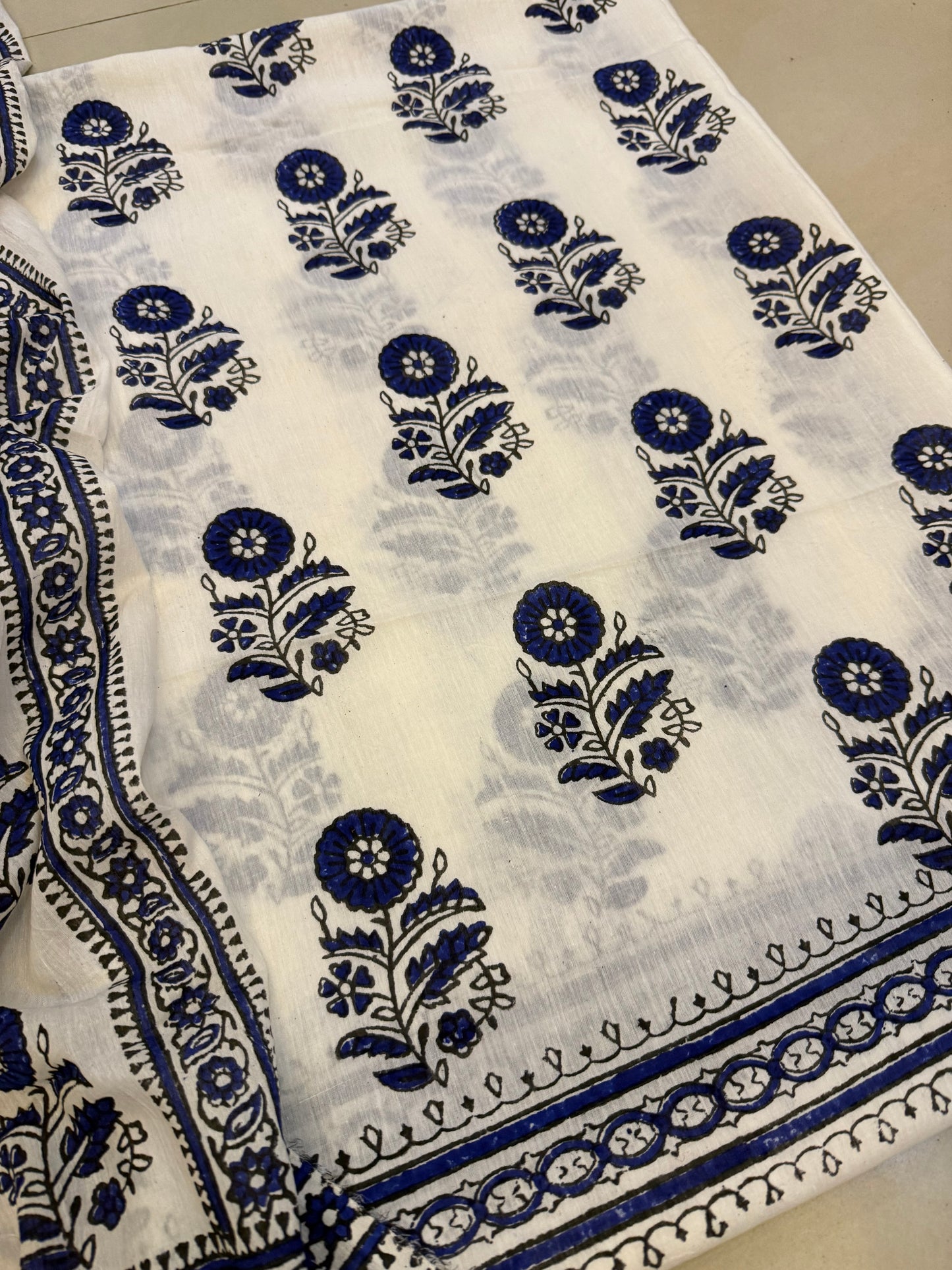 Block print Lawn shirt & Dupatta blue
