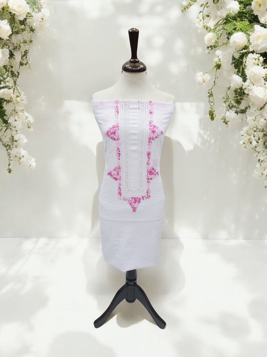 Bambino Hand Embroidered 2pc Lawn White with pink