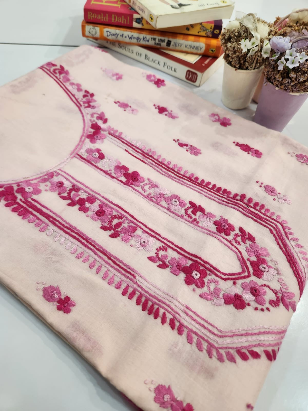 Baby pink exclusive lawn hand embroidered shirt