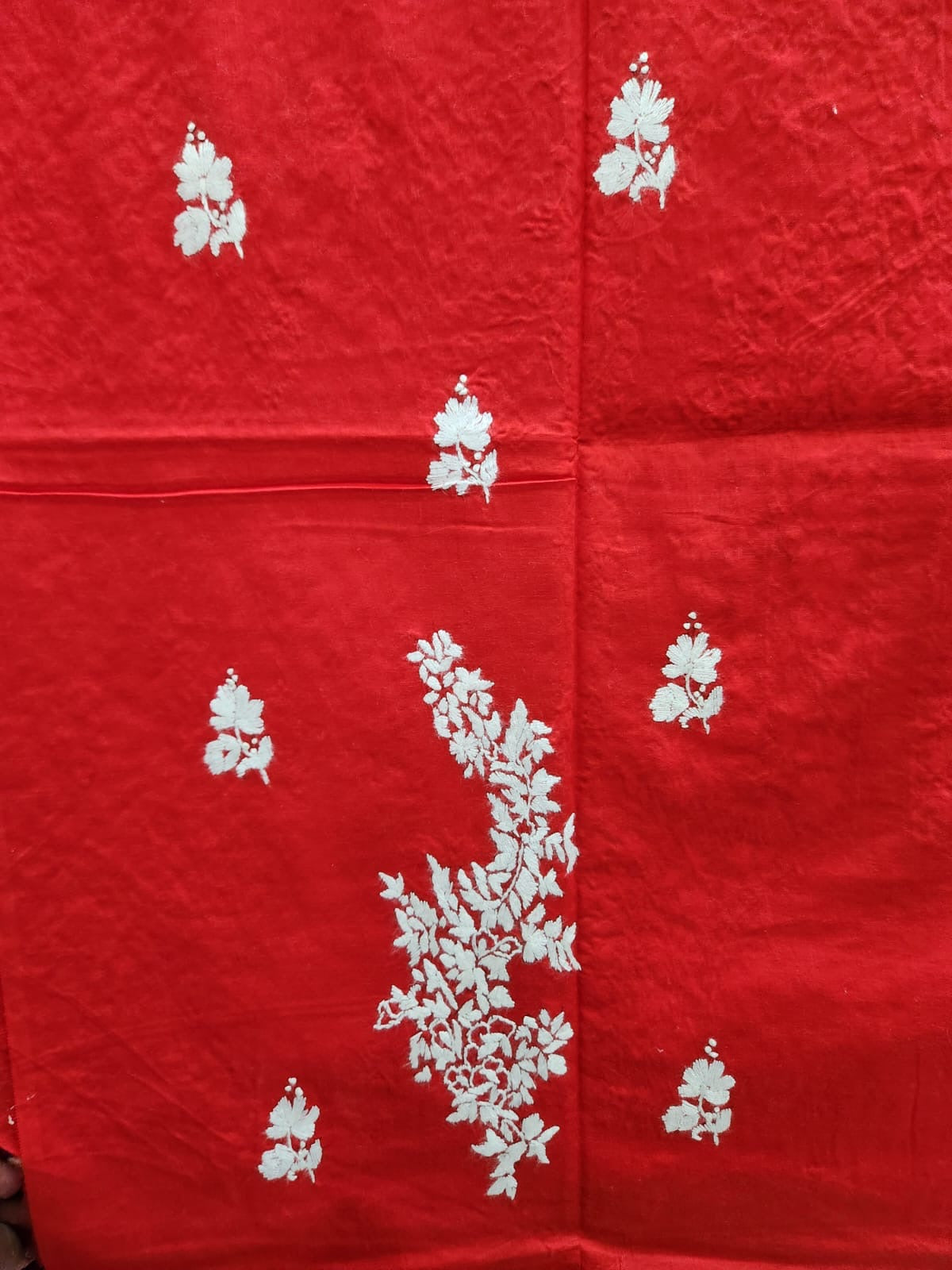 Bold red shade lawn hand embroidered shirt