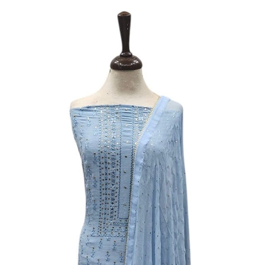 Raw silk shirt and duppatta sky blue shade