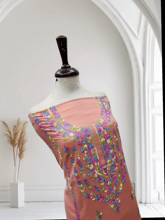 Tea pink lawn shirt hand Embroidered