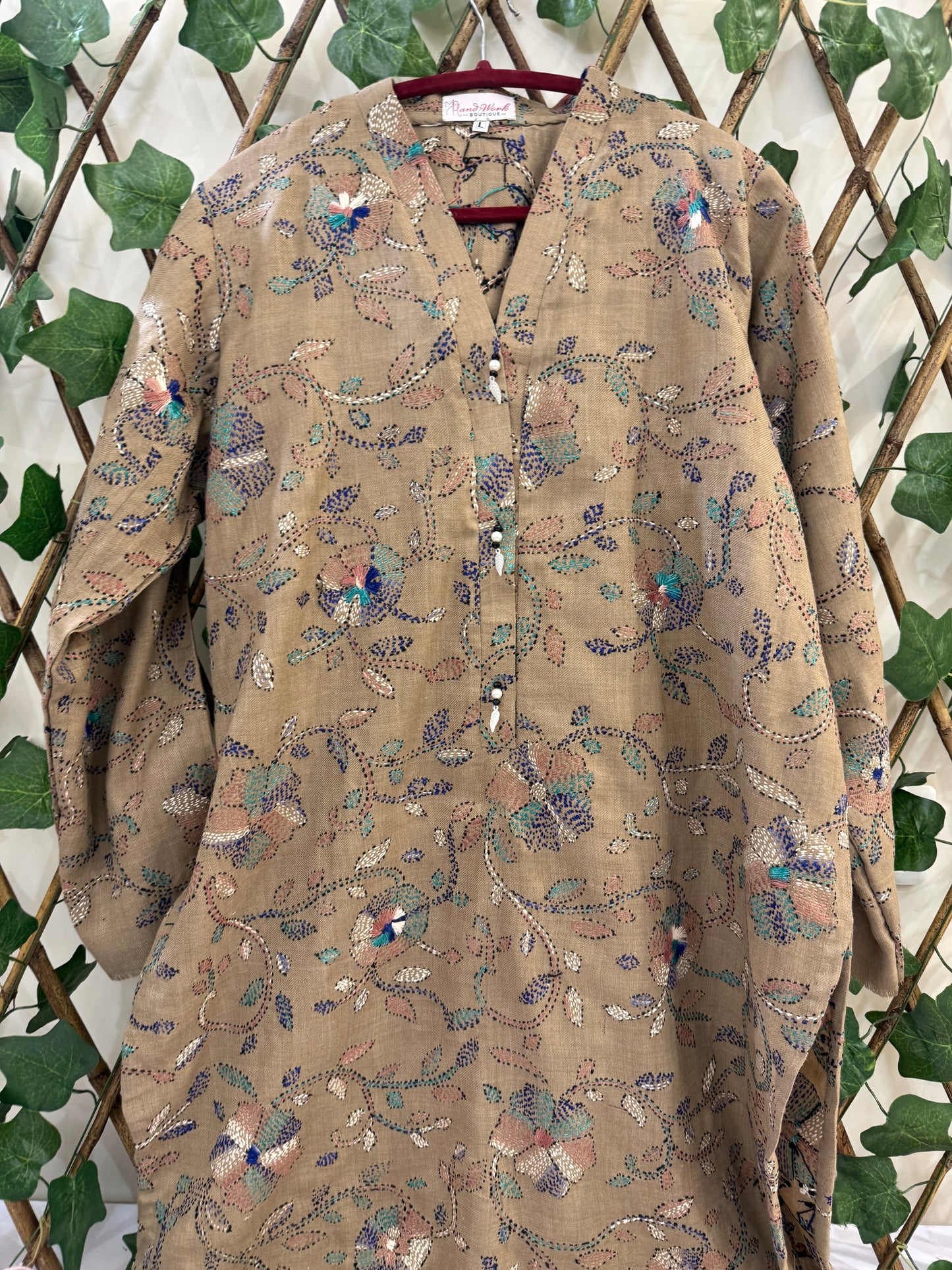 Heavy Embroidered Pashmina Kantha Kurta Size Large