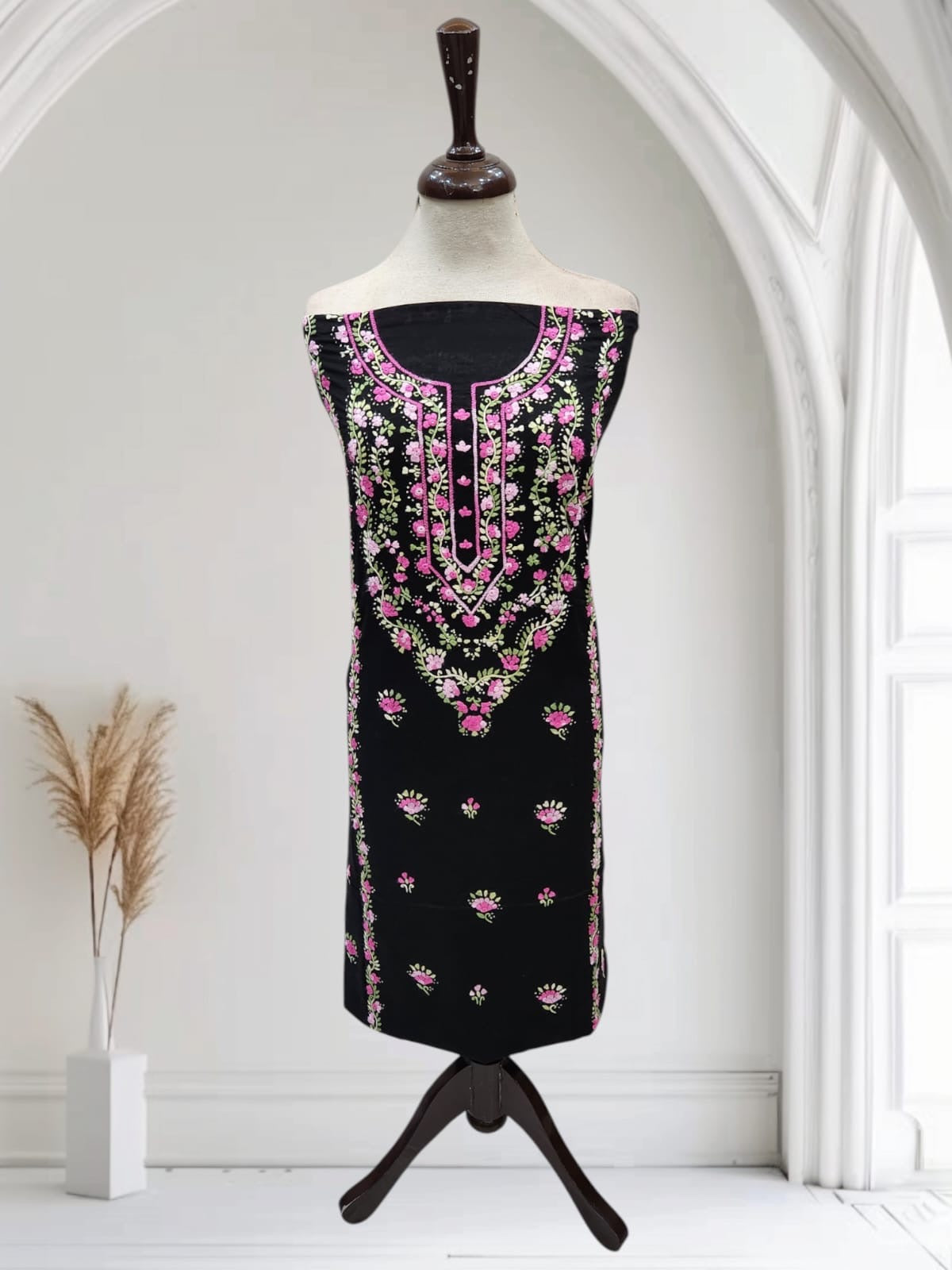 Beautiful black lawn hand embroidered shirt