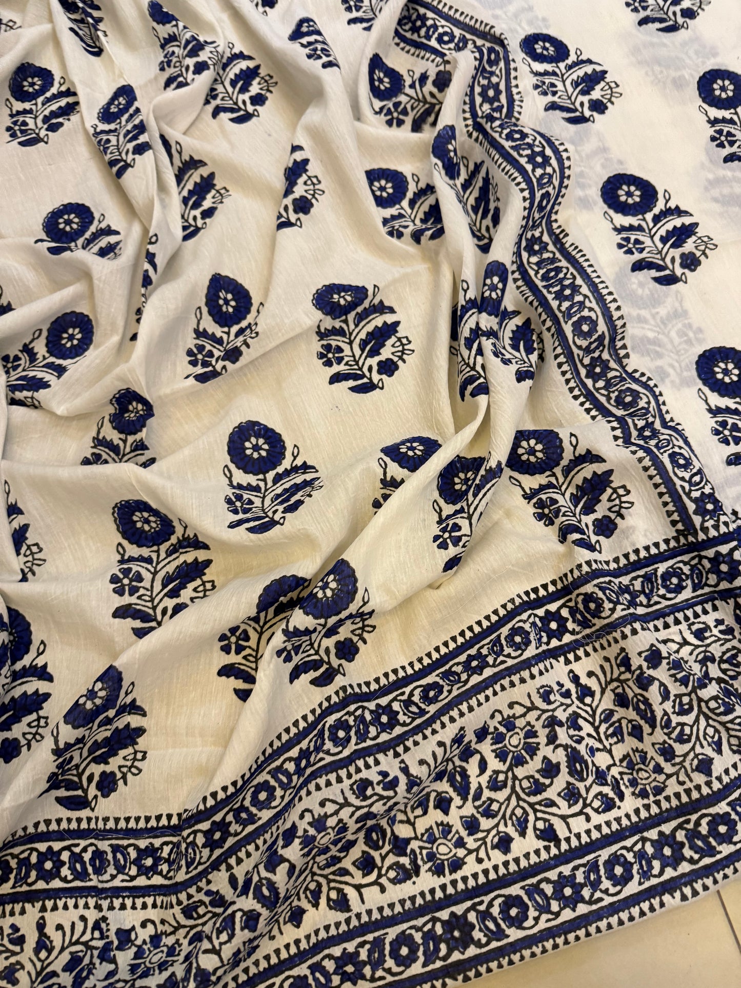 Block print Lawn shirt & Dupatta blue