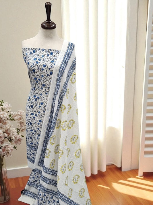 Block print blue 2pc