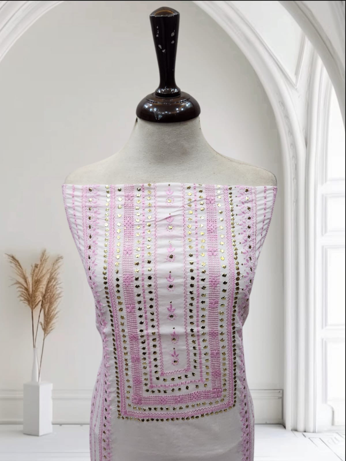 Baby pink tarkashi mukesh lawn shirt