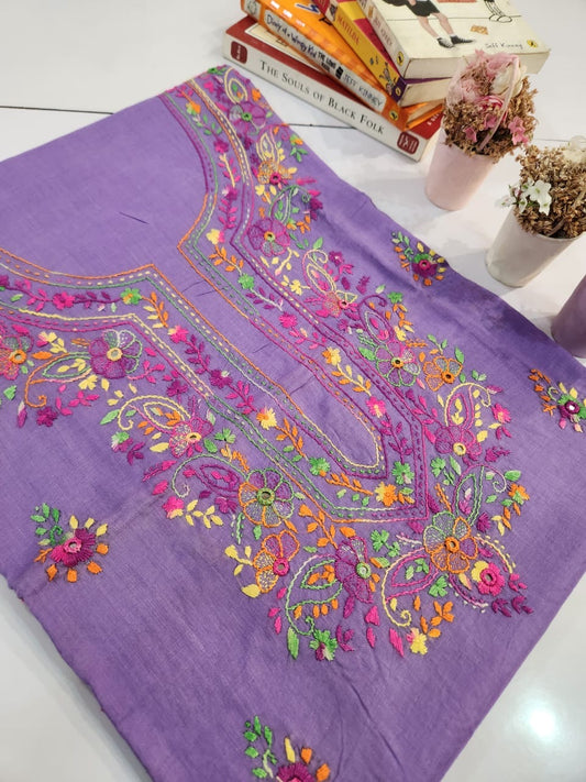 Lavender shade lawn hand embroidered shirt