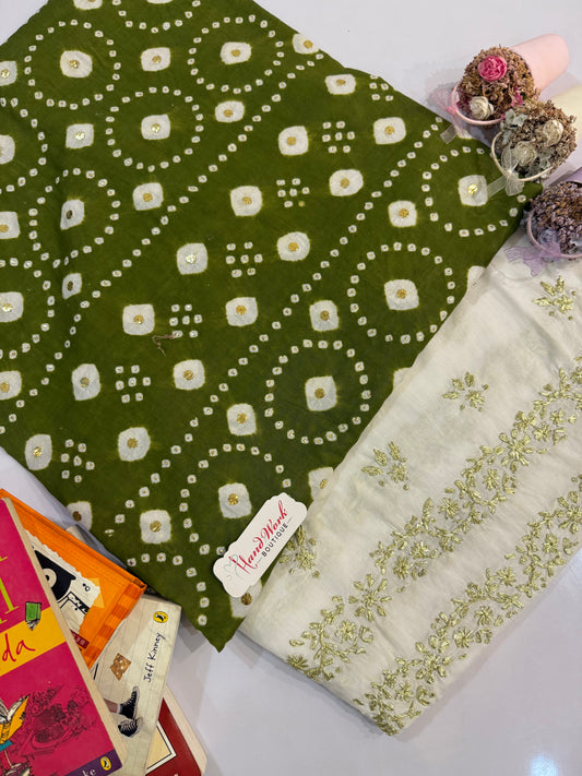 Lawn Chunri Mukesh Mehndi shade 2pc