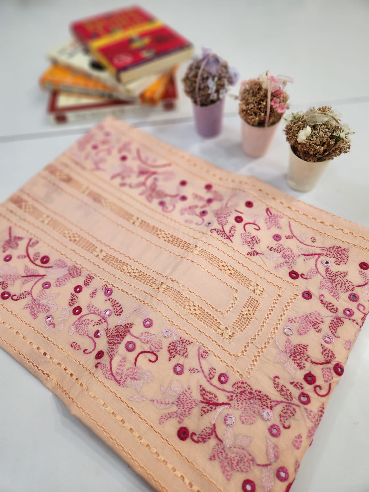 Tarkashi Kanthakari with mirror lawn hand embroidered shirt