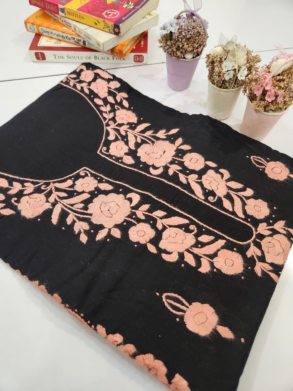 Kashmiri style neckline lawn hand embroidered shirt