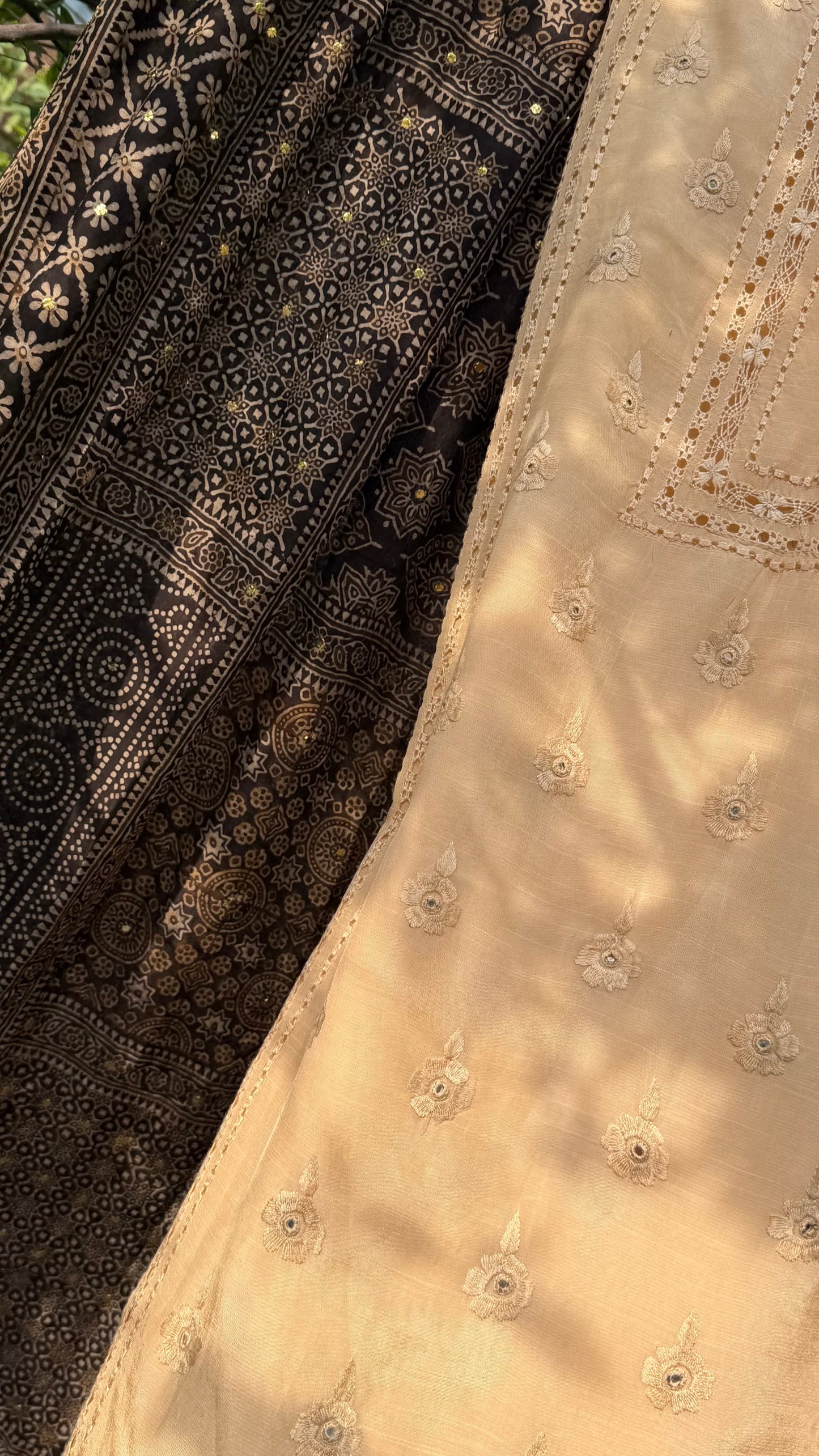 Raw silk with medium silk combination