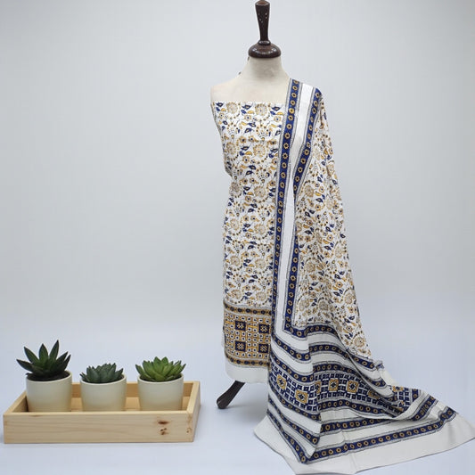 Linen Block print Shirt and Dupatta