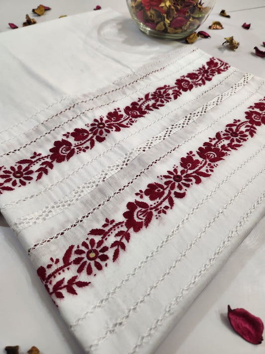 Tarkashi trouser White with maroon