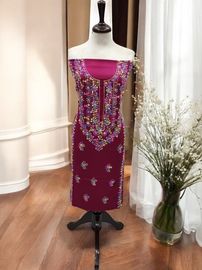 Heavy Mirror Hand Embroidered Lawn Shirt Maroon shade