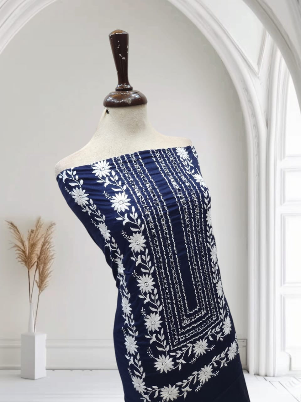 Navy Blue tarkashi lawn hand embroidered shirt