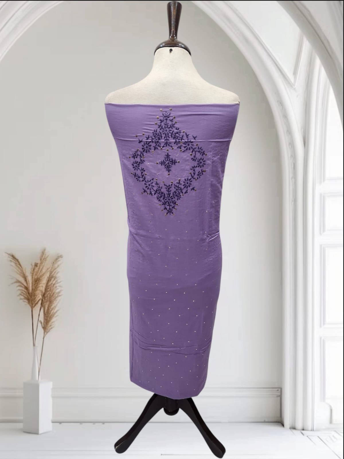 Lawn handmade embroidered shirt with mukesh
