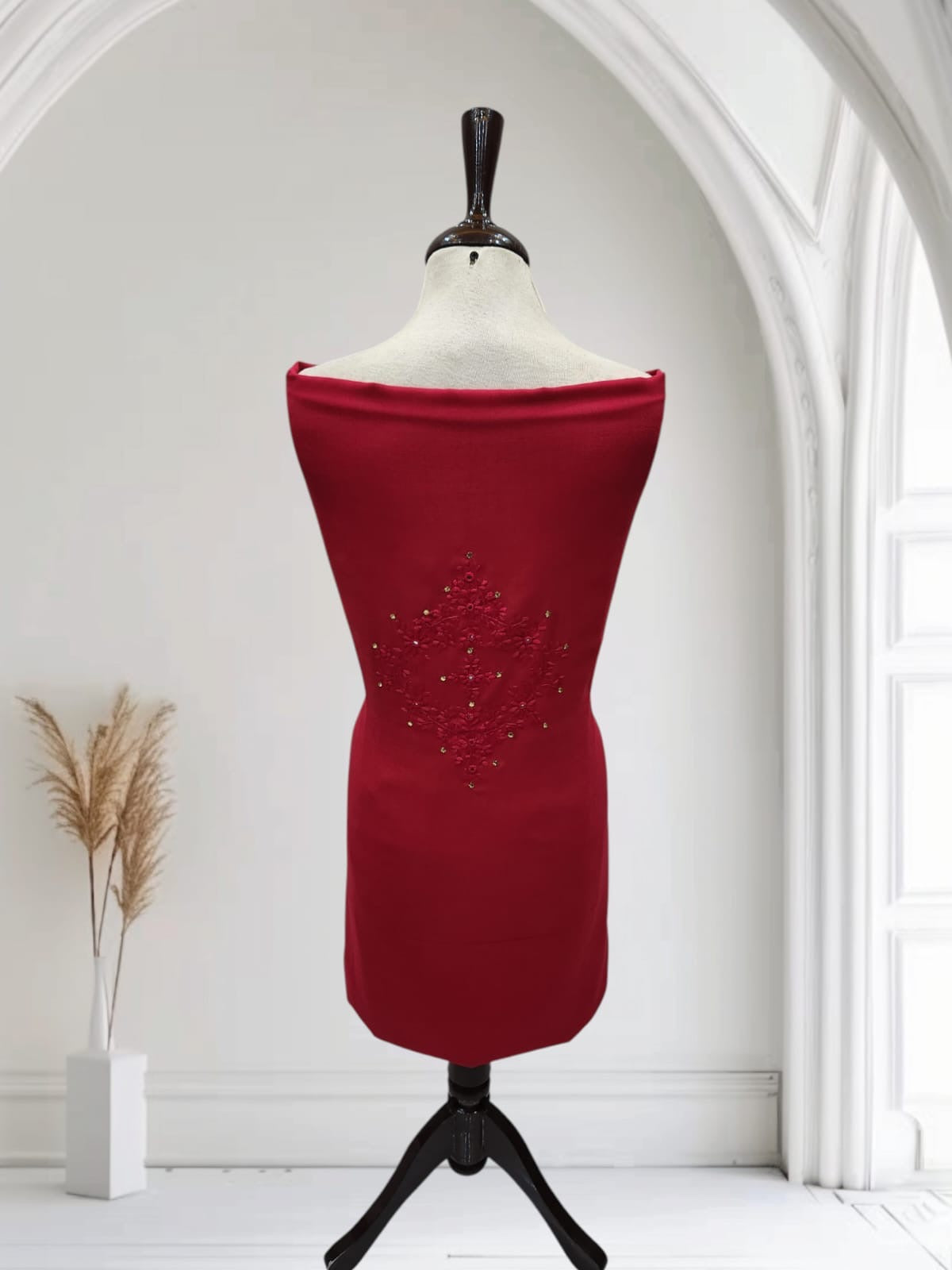 2pc Maroon Marina tarkashi with embroidery & mirror