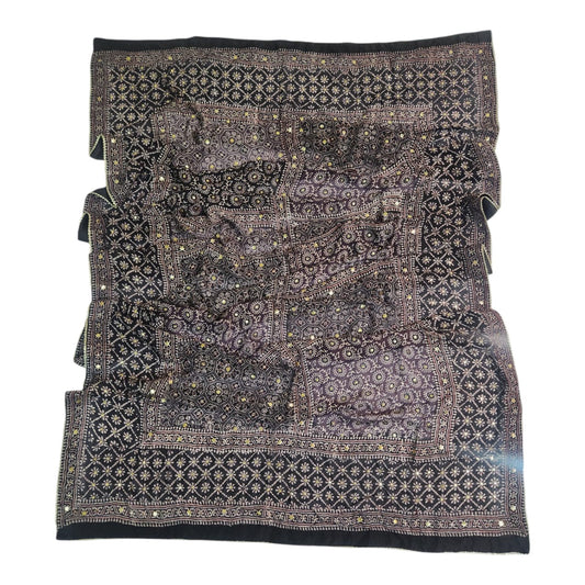 Medium mukesh shawl silk plum with black